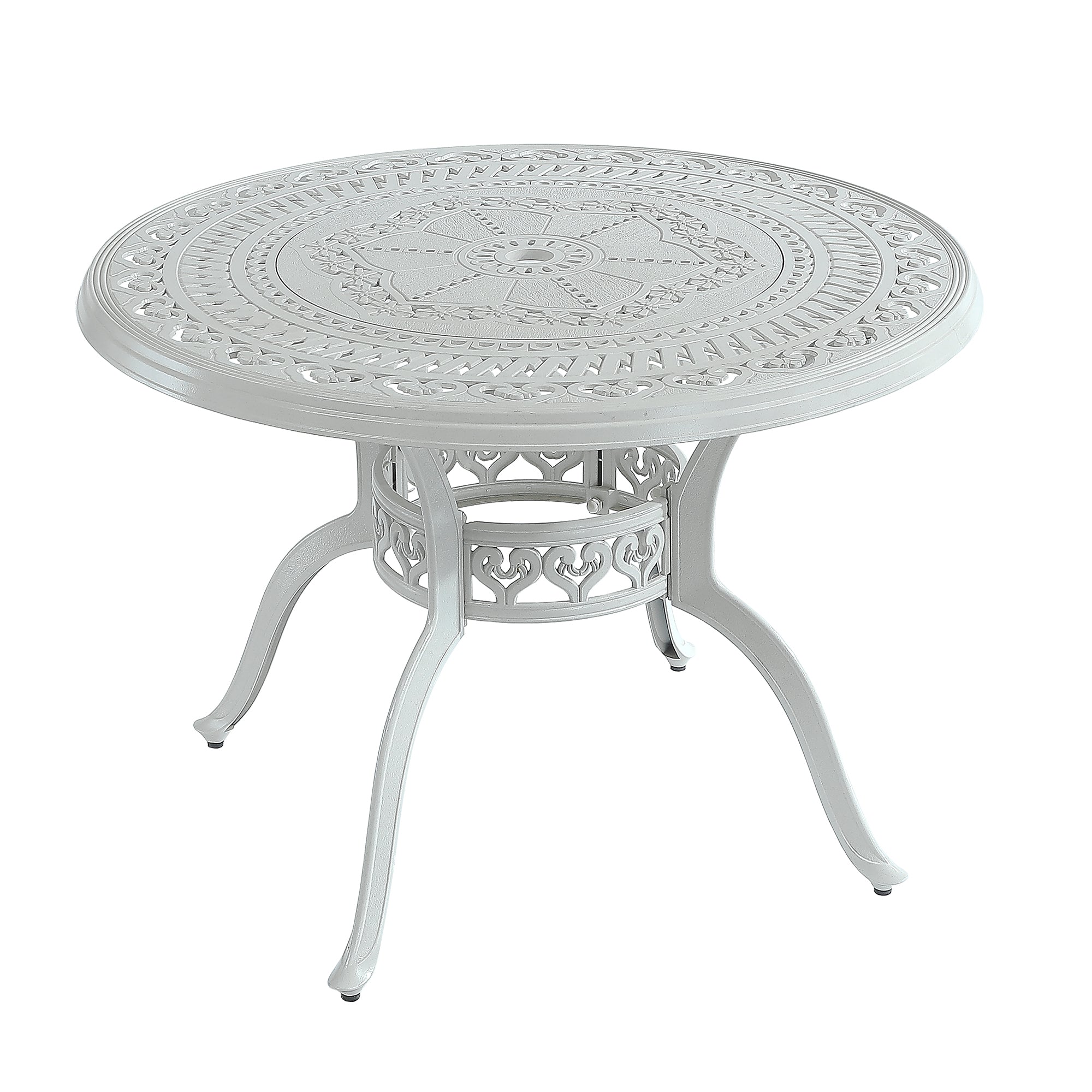 40 Inches Outdoor Dining Table with Umbrella Hole Cast Aluminium Patio Dining Table Outdoor Round Dining Table, White