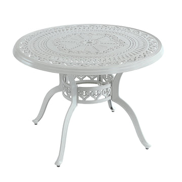 40 Inches Outdoor Dining Table with Umbrella Hole Cast Aluminium Patio Dining Table Outdoor Round Dining Table, White