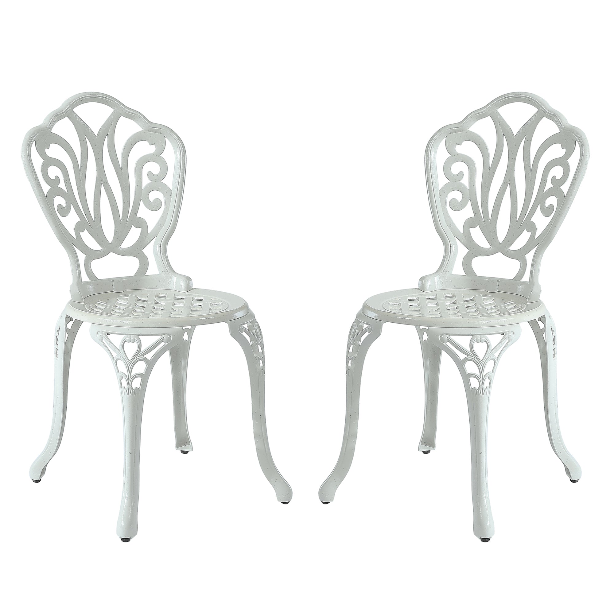 Patio Dining Chair Set of 2, Cast Aluminium Outdoor Chairs Outdoor Bistro Chairs, White