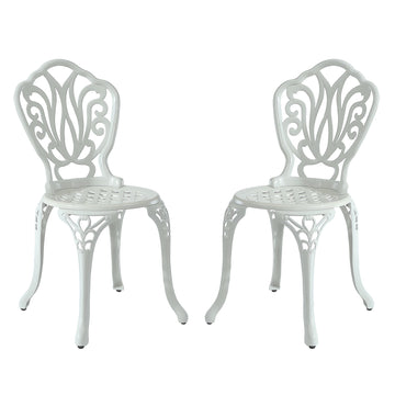Patio Dining Chair Set of 2, Cast Aluminium Outdoor Chairs Outdoor Bistro Chairs, White