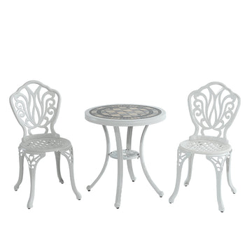 3-Piece Cast Aluminium Patio Bistro Set Outdoor Dining Table and Chairs Patio Bistro Table Patio Bistro Chairs, White