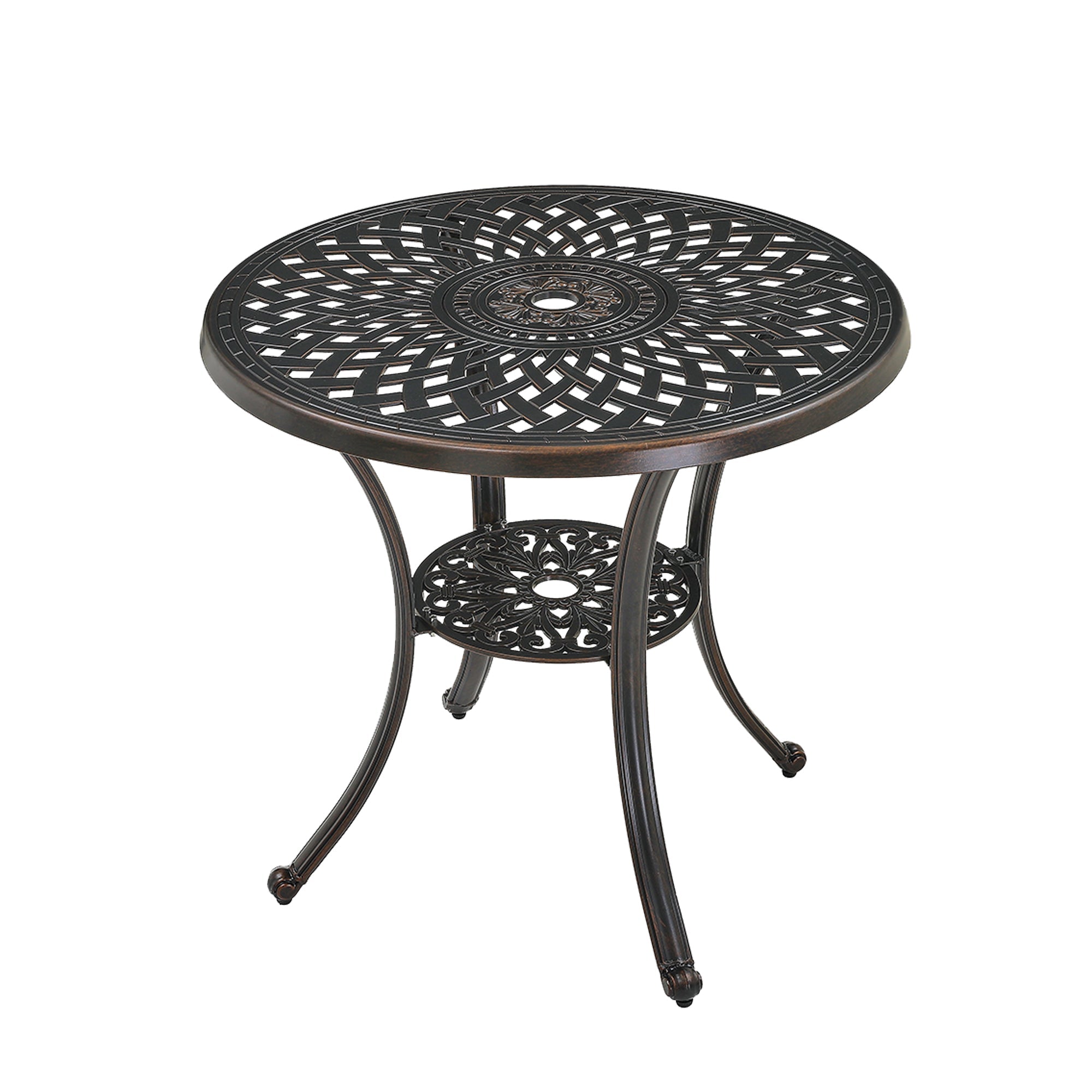 30 Inches Outdoor Dining Table with Umbrella Hole Cast Aluminium Patio Bistro Table Outdoor Round Bistro Table, Bronze