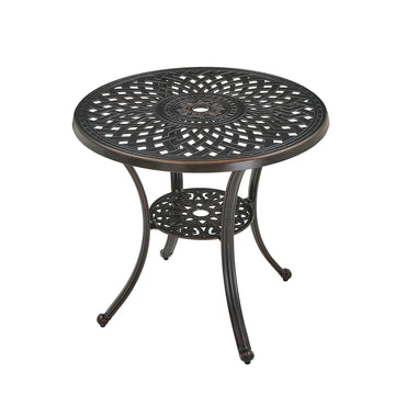 30 Inches Outdoor Dining Table with Umbrella Hole Cast Aluminium Patio Bistro Table Outdoor Round Bistro Table, Bronze