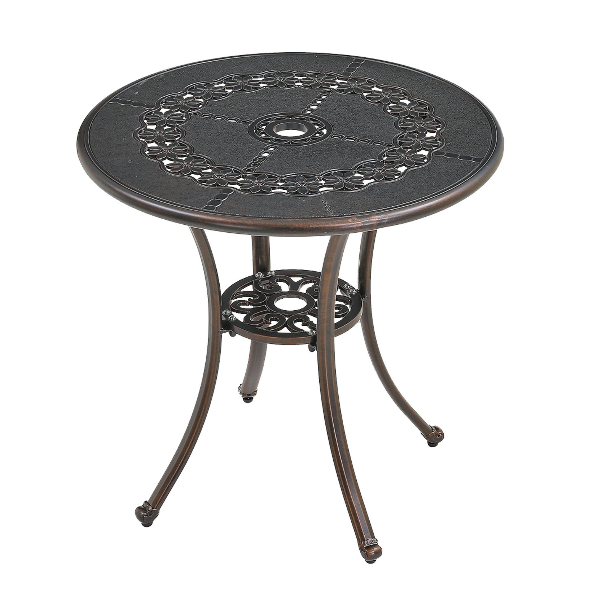 25 Inches Outdoor Bistro Table with Umbrella Hole Cast Aluminium Patio Dining Table Outdoor Round Bistro Table, Bronze