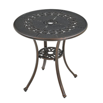 25 Inches Outdoor Bistro Table with Umbrella Hole Cast Aluminium Patio Dining Table Outdoor Round Bistro Table, Bronze