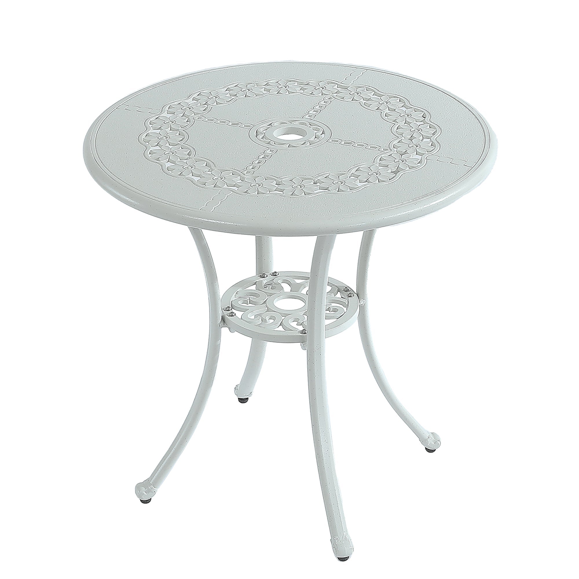 25 Inches Outdoor Bistro Table with Umbrella Hole Cast Aluminium Patio Dining Table Outdoor Round Bistro Table, White