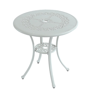 25 Inches Outdoor Bistro Table with Umbrella Hole Cast Aluminium Patio Dining Table Outdoor Round Bistro Table, White