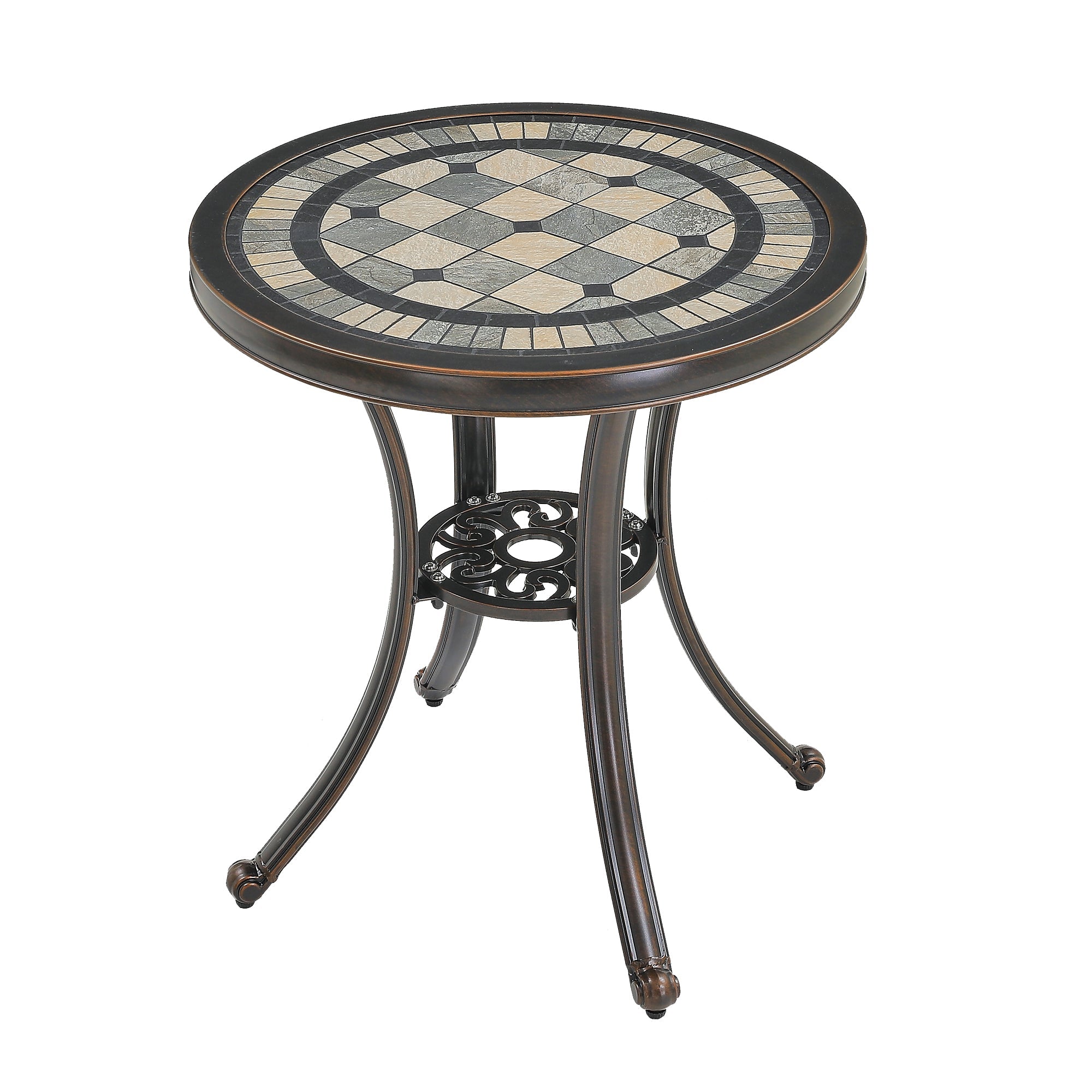 24 Inches Outdoor Bistro Table Cast Aluminium Patio Dining Table Outdoor Round Bistro Table, Bronze