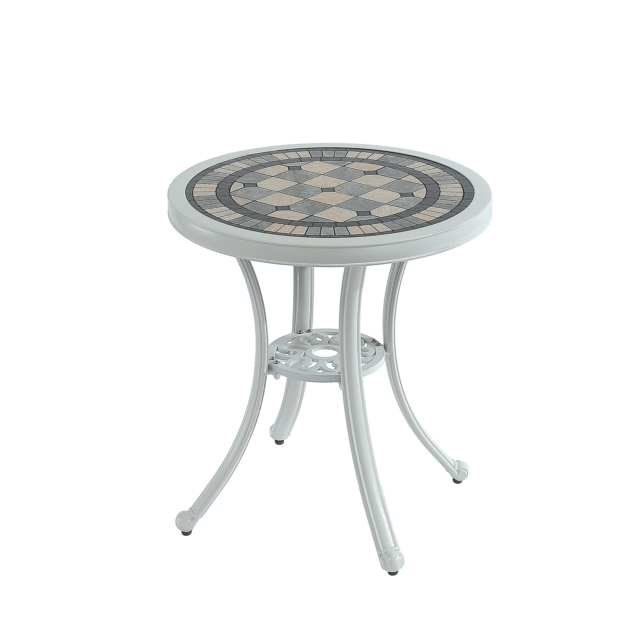 24 Inches Outdoor Bistro Table Cast Aluminium Patio Dining Table Outdoor Round Bistro Table, White