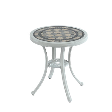 24 Inches Outdoor Bistro Table Cast Aluminium Patio Dining Table Outdoor Round Bistro Table, White
