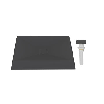 27.5x18.5 Inch Rectangular Cement Art Basin with X Drainage Lines and Matching Color Drain