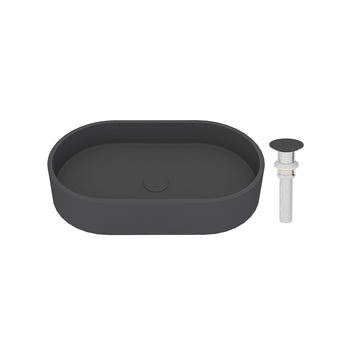 24x14 Inch Oval Bathroom Cement Art Basin with Matching Pop-Up Drain - Durable, Elegant, and Easy to Maintain