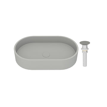 24x14 Inch Oval Bathroom Cement Art Basin with Matching Pop-Up Drain - Durable, Elegant, and Easy to Maintain