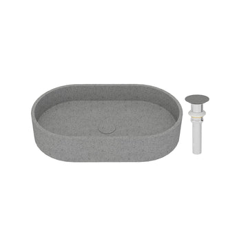 24x14 Inch Oval Bathroom Cement Art Basin with Matching Pop-Up Drain - Durable, Elegant, and Easy to Maintain