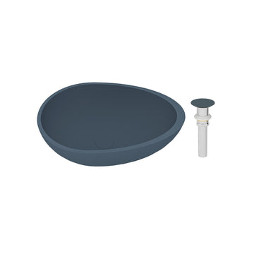 21x15 Inch Egg-Shaped Bathroom Cement Art Basin with Matching Pop-Up Drain - Durable, Stylish, and Easy to Clean