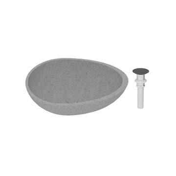 21x15 Inch Egg-Shaped Bathroom Cement Art Basin with Matching Pop-Up Drain - Durable, Stylish, and Easy to Clean
