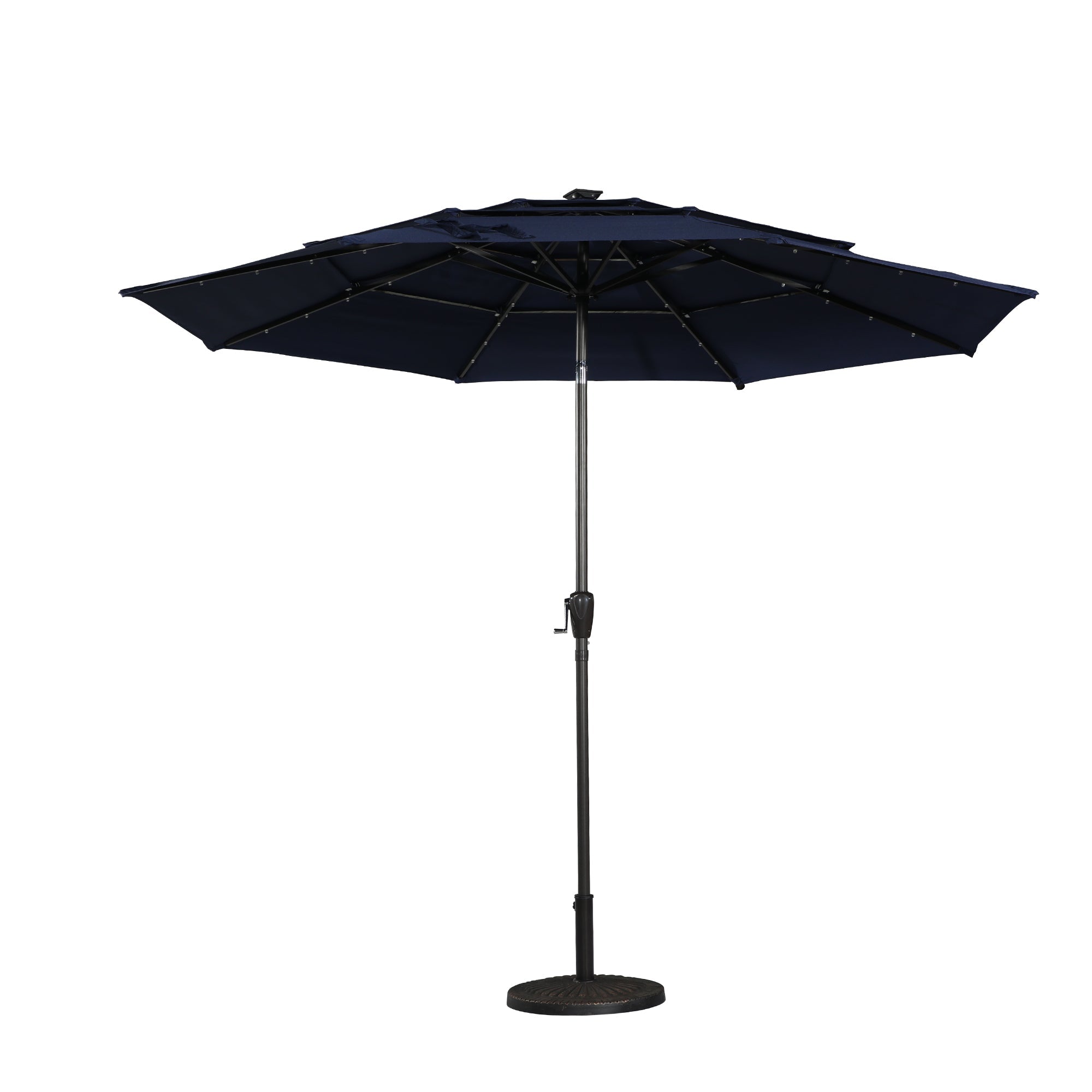 10 FT Patio Umbrella with Solar Lights 3-Tier Outdoor Table Umbrella Market Umbrella Pool Umbrella Outdoor Umbrellas for Patio, Navy Blue