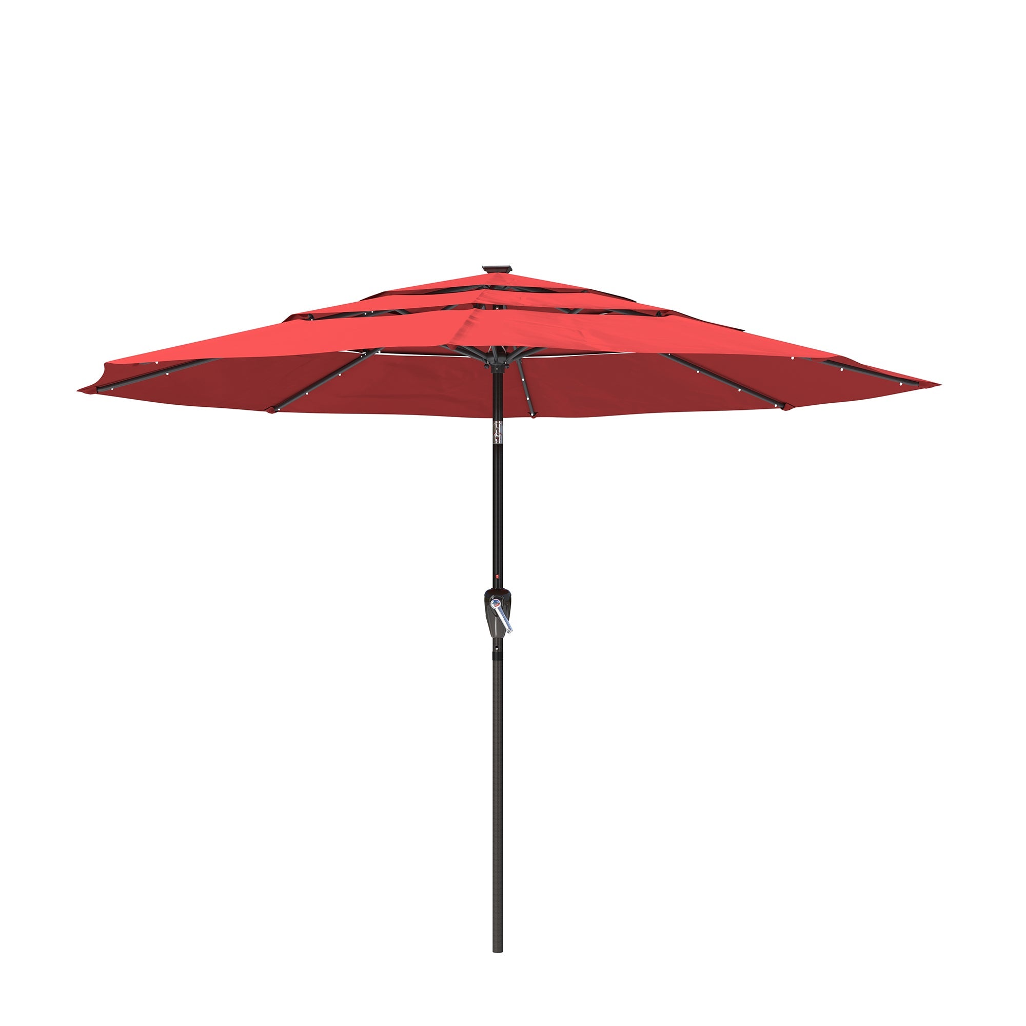 10 FT Patio Umbrella with Solar Lights 3-Tier Outdoor Table Umbrella Market Umbrella Pool Umbrella Outdoor Umbrellas for Patio, Red