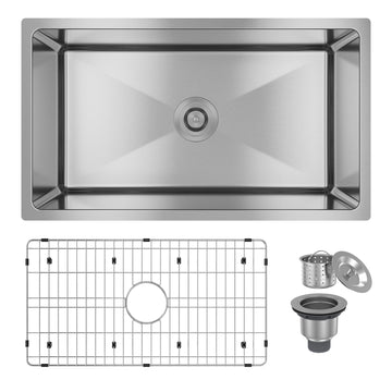 31-Inch Stainless Steel Sink Under The Table Single Grooves Thick 18Ga With Drain Grid And Drainer
