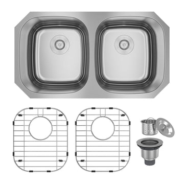 32-Inch Stainless Steel Sink Under The Table Installation Double Grooves 50/50 With Drain Grid And Drainer