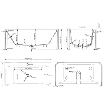 59 Inch Oval Matte White Artificial Stone Modern Style Freestanding and Built-in Soaking Bathtub