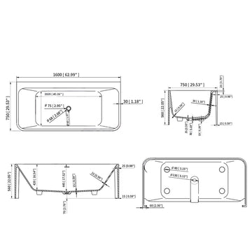 63 Inch Oval Matte White Artificial Stone Modern Style Freestanding and Built-in Soaking Bathtub