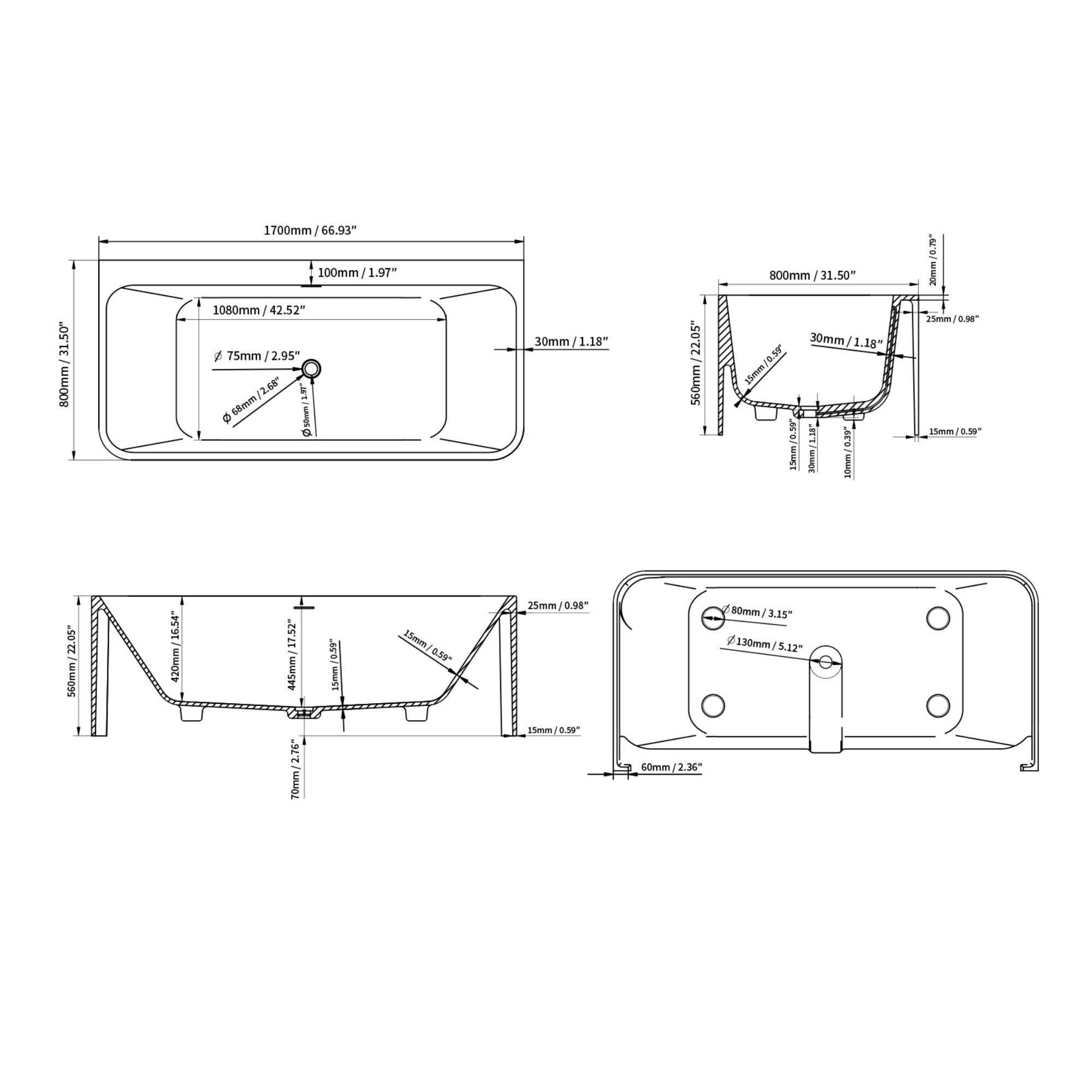 67 Inch Oval Matte White Artificial Stone Modern Style Freestanding and Built-in Soaking Bathtub