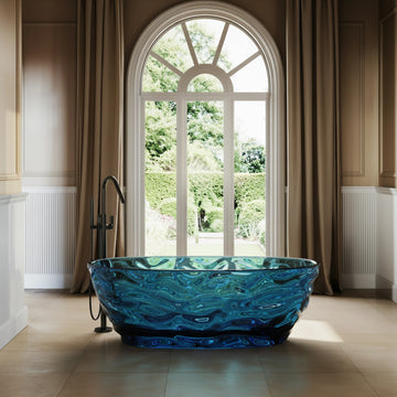 67 Inch Oval Lake Blue Resin Modern Style Freestanding Soaking Bathtub