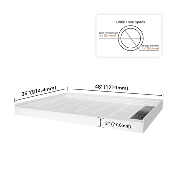 Single Threshold Alcove Solid Surface Shower Pan Base with Drain in White
