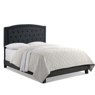 Upholstered Bed with Curved Button Tufted Headboard Modern Platform Bed Frame Solid Wood Structure