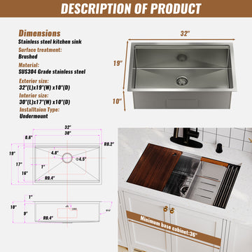 Undermount Stainless Steel Kitchen Sink with Accessories