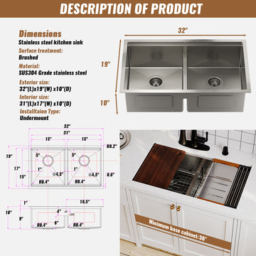 Undermount Stainless Steel Kitchen Sink with Accessories