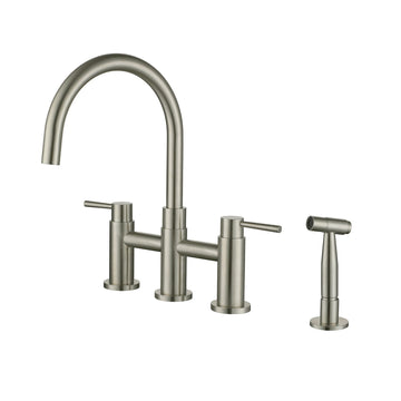 Bridge Kitchen Faucet with Side Sprayer 4 Hole Double Handle Kitchen Faucet Vintage Sink Faucet Farmhouse Kithcen Sink Faucet Brass Faucet, Brushed Nickel