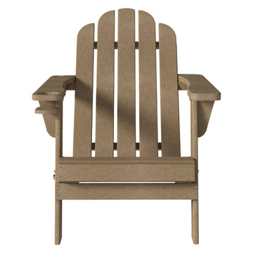 Adirondack Chair Portable Outdoor Chair Patio Chairs with Cup Holder and Umbrella Pole Holder HDPE Weather Resistant for Lawn Porch Garden Backyard Deck, Caramel Brown