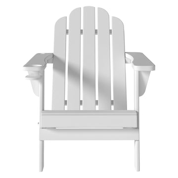 Adirondack Chair Portable Outdoor Chair Patio Chairs with Cup Holder and Umbrella Pole Holder HDPE Weather Resistant for Lawn Porch Garden Backyard Deck, White