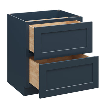 30 Inch 2 Drawer Base Cabinet with Soft Close Drawers and Solid Wood Frame