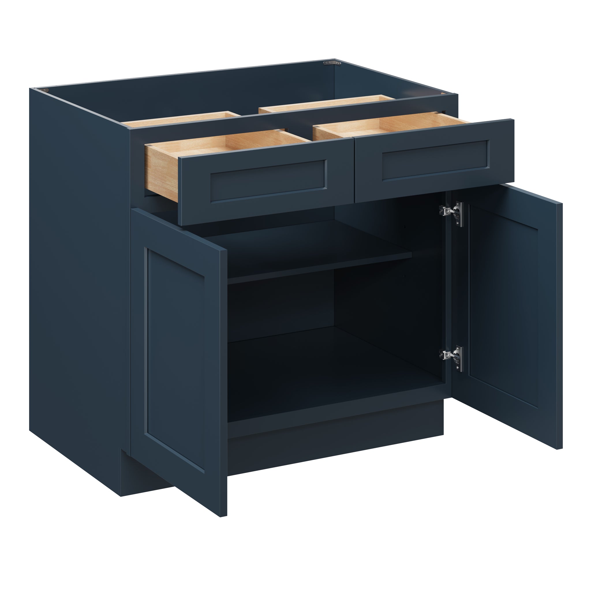 36 Inch Base Cabinet with Full Overlay HDF Doors and Soft Close Drawers