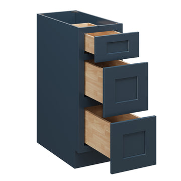 12 Inch 3 Drawer Base Cabinet with Soft Close Drawers and Full Overlay Design