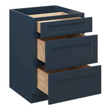 24 Inch 3 Drawer Base Cabinet with Full Overlay and Soft Close Slides
