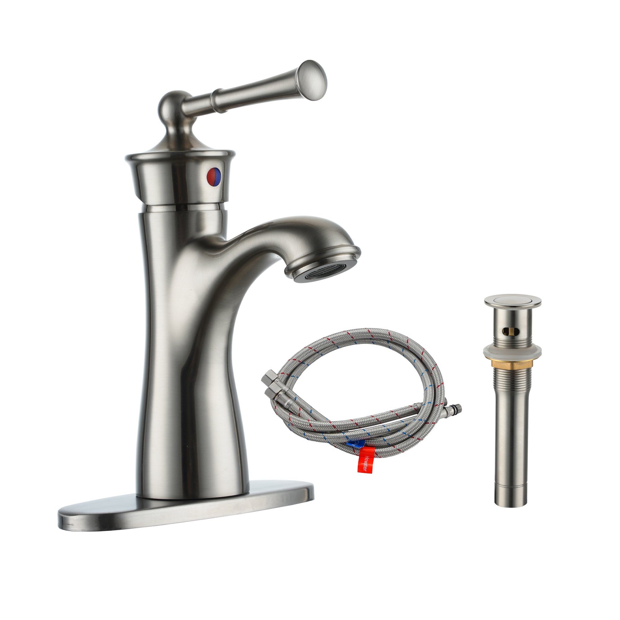 1.2 GPM Single Handle Single Hole Bathroom Faucet with Deckplate Included and Drain Kit Included in Brushed Nickel