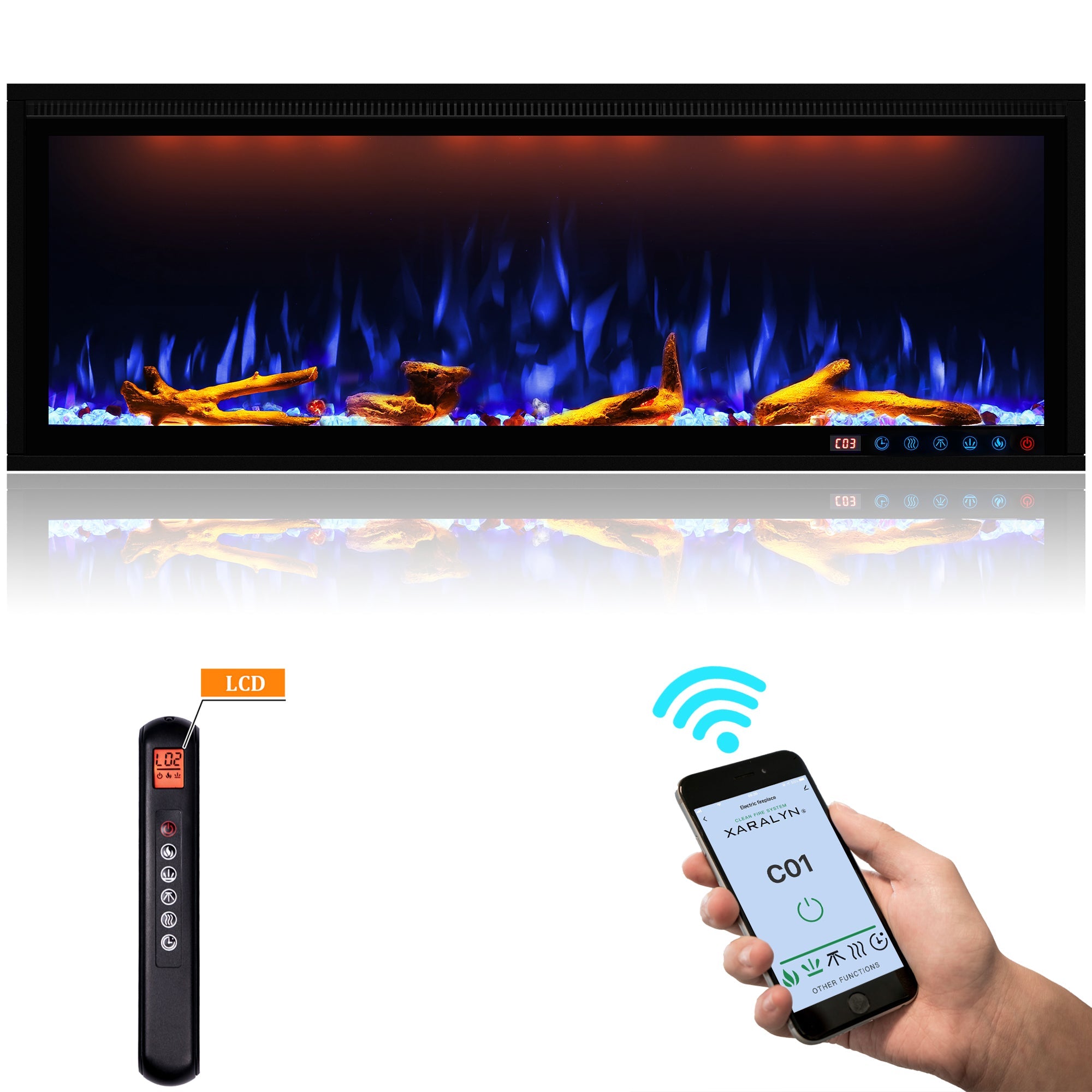 Smart 50" Wall-Mounted Electric Fireplace with Realistic Flame Effects, Dual Heating, and Alexa Compatibility