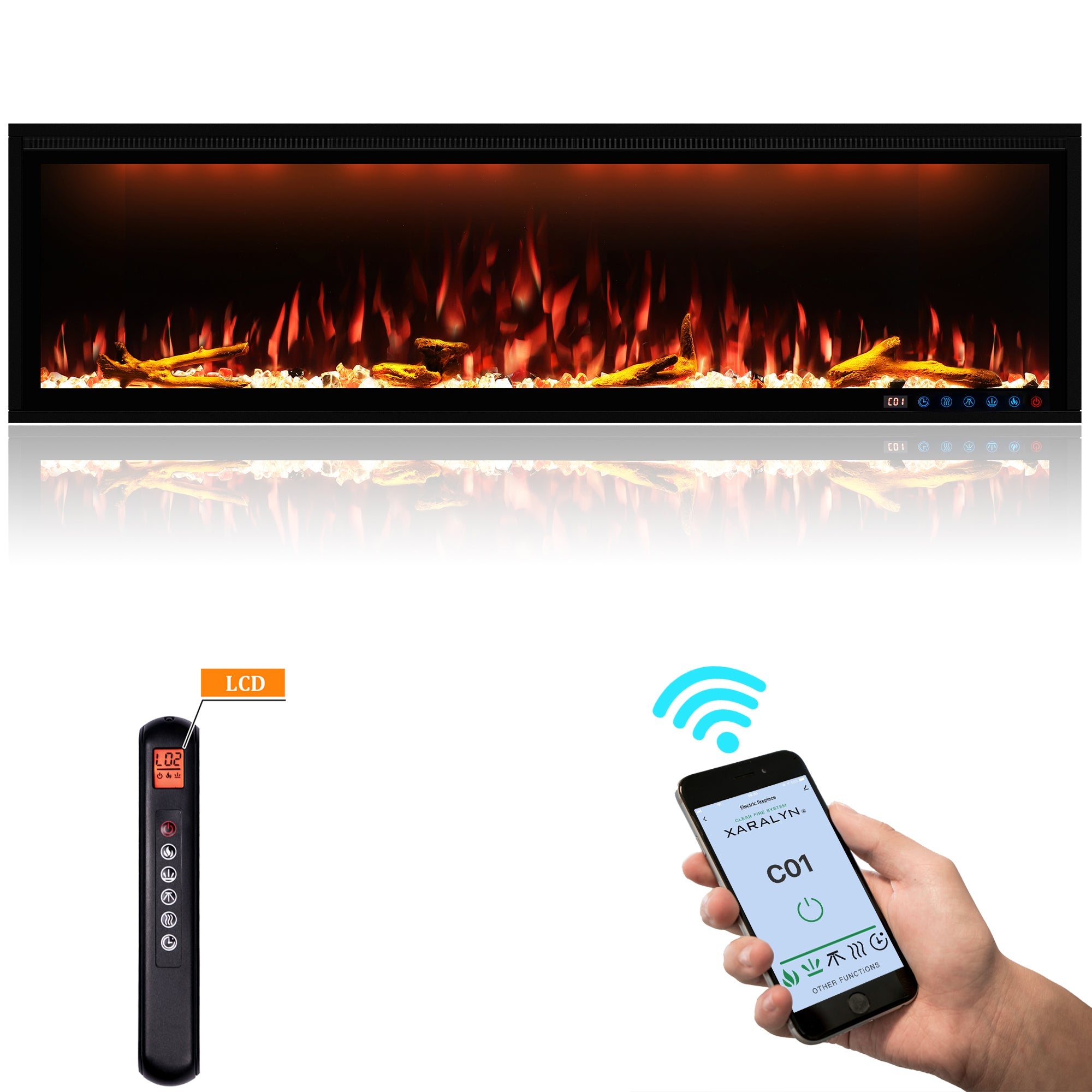 Smart 60" Wall-Mounted Electric Fireplace with Realistic Flame Effects, Dual Heating, and Alexa Compatibility