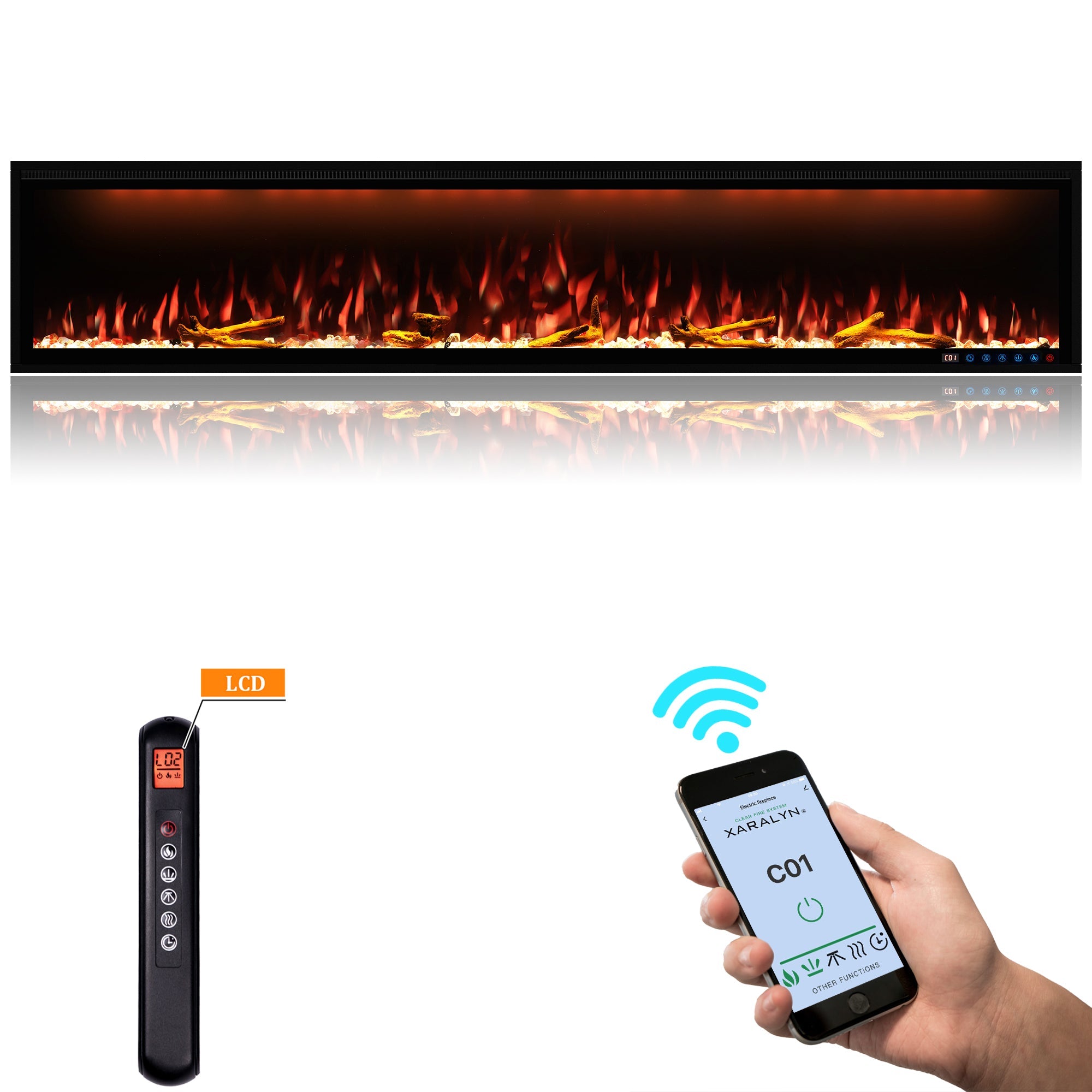 Smart 88" Wall-Mounted Electric Fireplace with Realistic Flame Effects, Dual Heating, and Alexa Compatibility