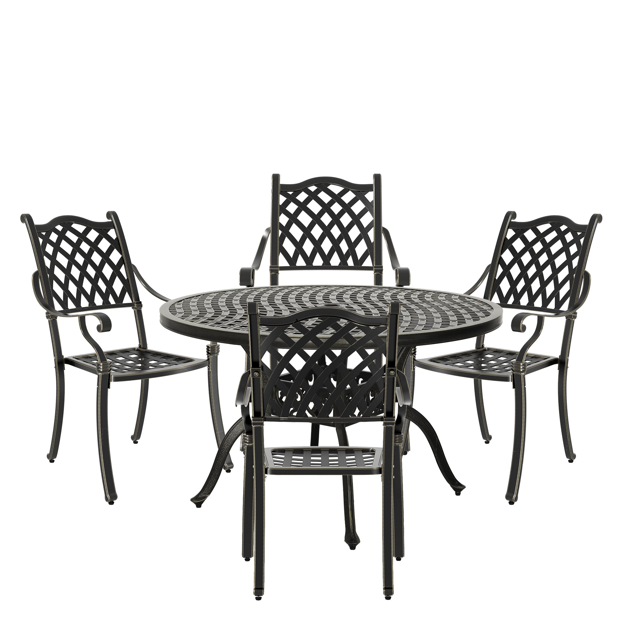 5pcs Patio Dining Set Cast Aluminium Outdoor Dining Set Patio Bistro Set 4 Outdoor Dining Chairs and 47 Inches Round Dining Table for Balcony Porch Backyard Garden, Bronze