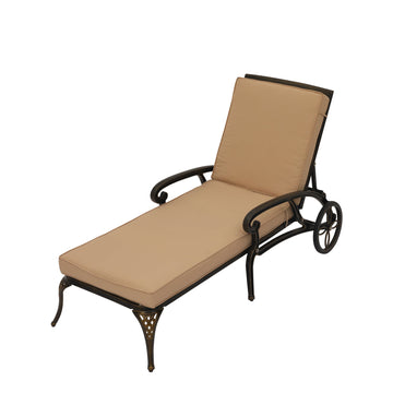 Outdoor Chaise Lounge with Cushions Patio Lounge Chairs with Wheels & Adjustable Backrest Aluminium Pool Sun Lounges Chairs for Outside, Beige