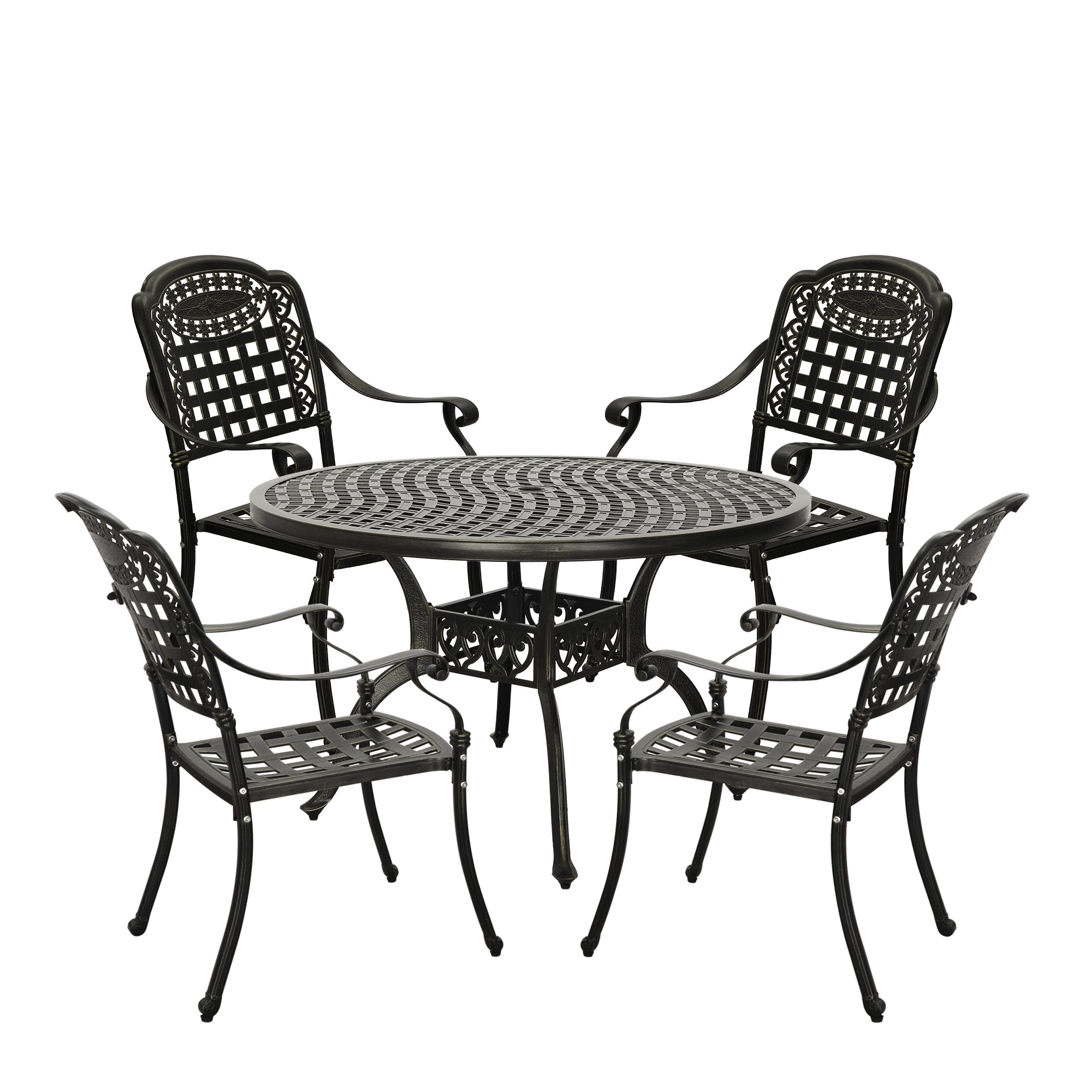 5pcs Patio Dining Set Cast Aluminium Outdoor Dining Set Patio Bistro Set 4 Outdoor Dining Chairs & 47 Inches Round Dining Table for Balcony Porch Backyard Garden, Bronze