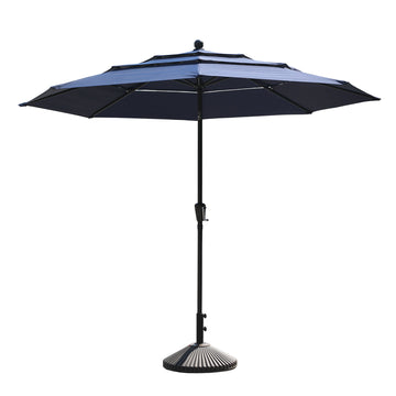 10 FT Patio Umbrella 3-Tier Outdoor Patio Table Umbrella Large Umbrella Pool Umbrella For Deck, Pool, Garden, Patio-Navy Blue