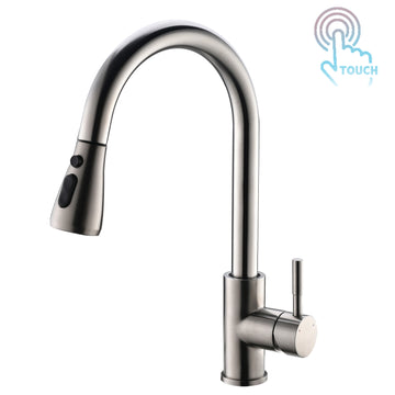 Contemporary Single Handle Gooseneck Pull Down Sprayer Kitchen Faucet Brushed Nickel