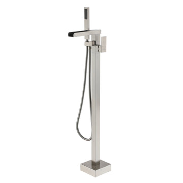 Freestanding-Bathtub-Faucet-Bathtub-Tub-Filler-Floor-Mount-Bathroom-Faucets-Brass-Single-Handle-Tub-Faucet-with-Handheld-Spray-Brushed-Nickel