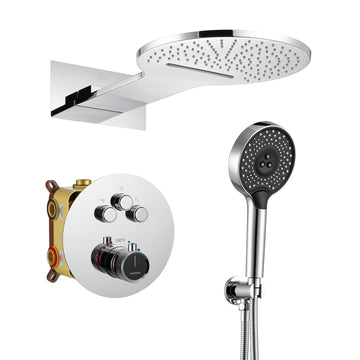 3-Function Thermostatic Shower System with Handheld Shower Head Luxury Shower Faucet Waterfall and Rainfall Shower Head, Chrome